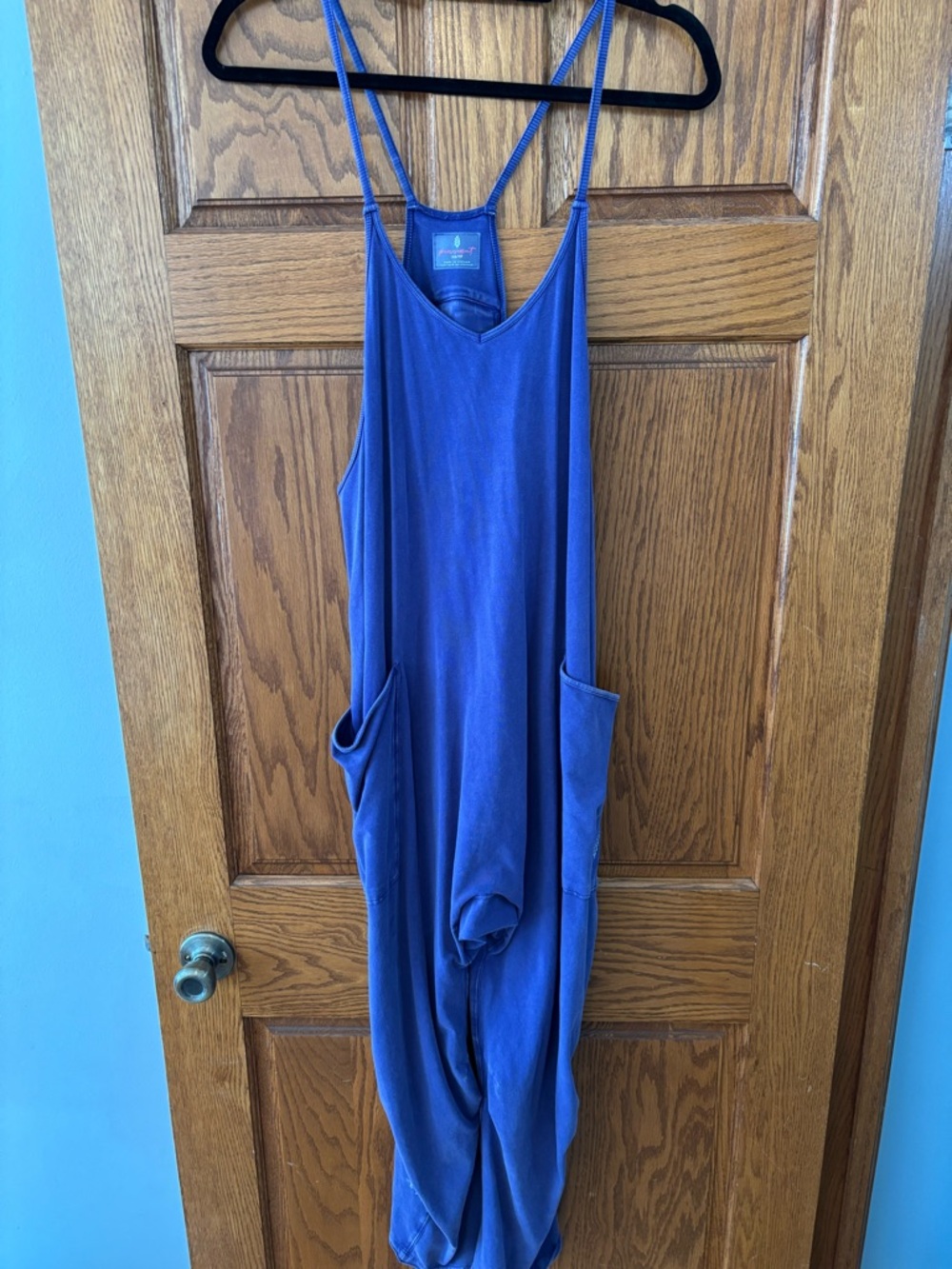 Free People Royal Blue Draped Jumpsuit with Pockets